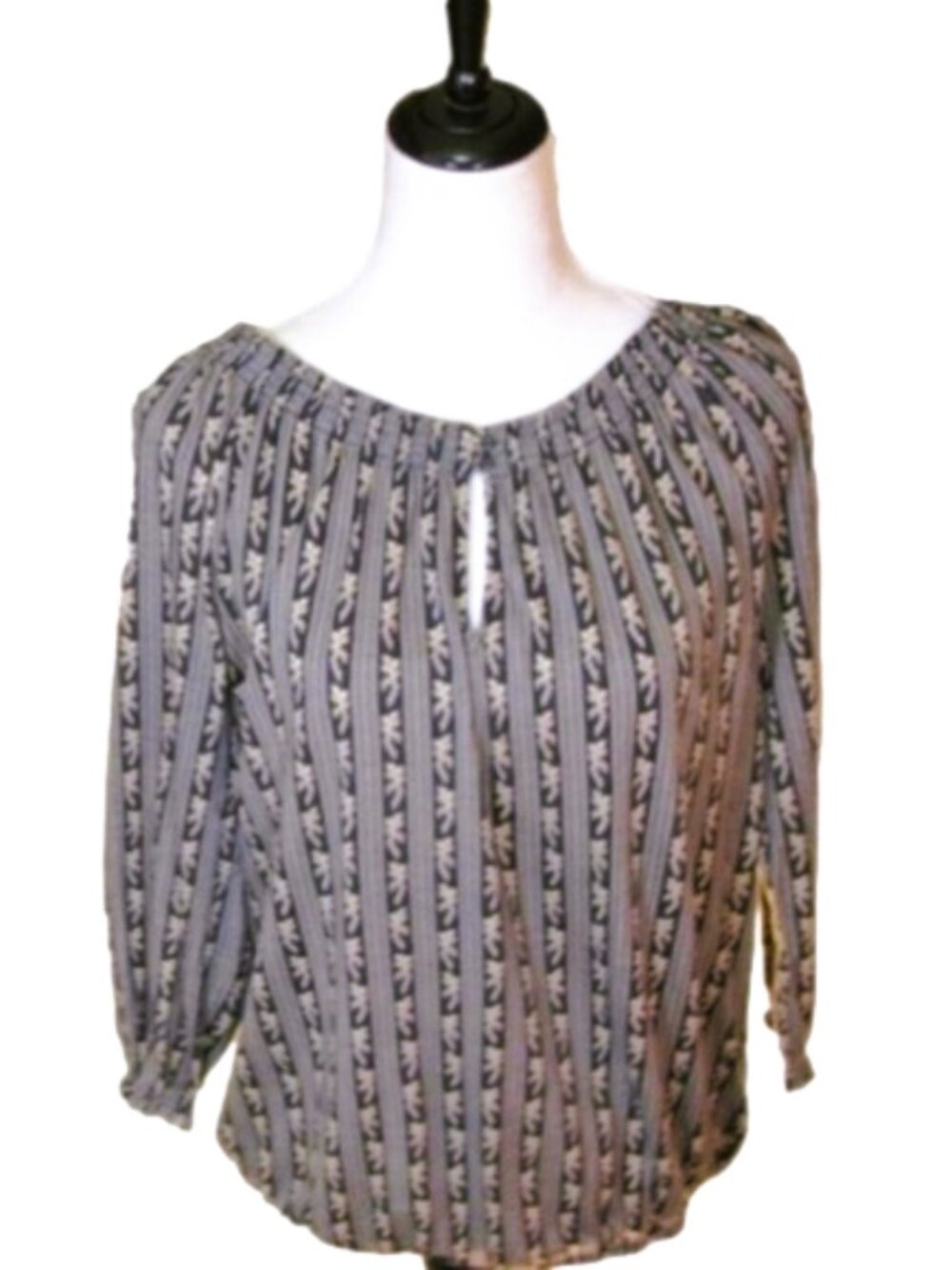 Lauren Ralph Lauren Black/Cream Patterned Blouse Size Large